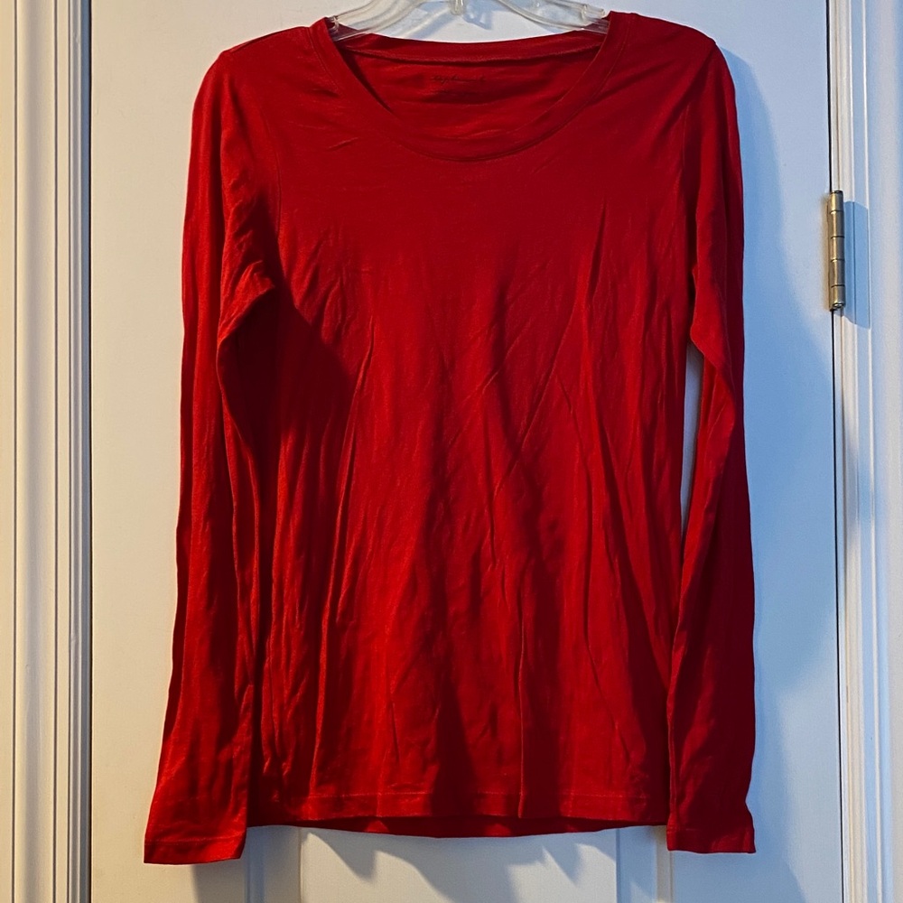 Stephanie B 💯 Pima Cotton Red Butter Soft Long Sleeve Top In Excellent Condition